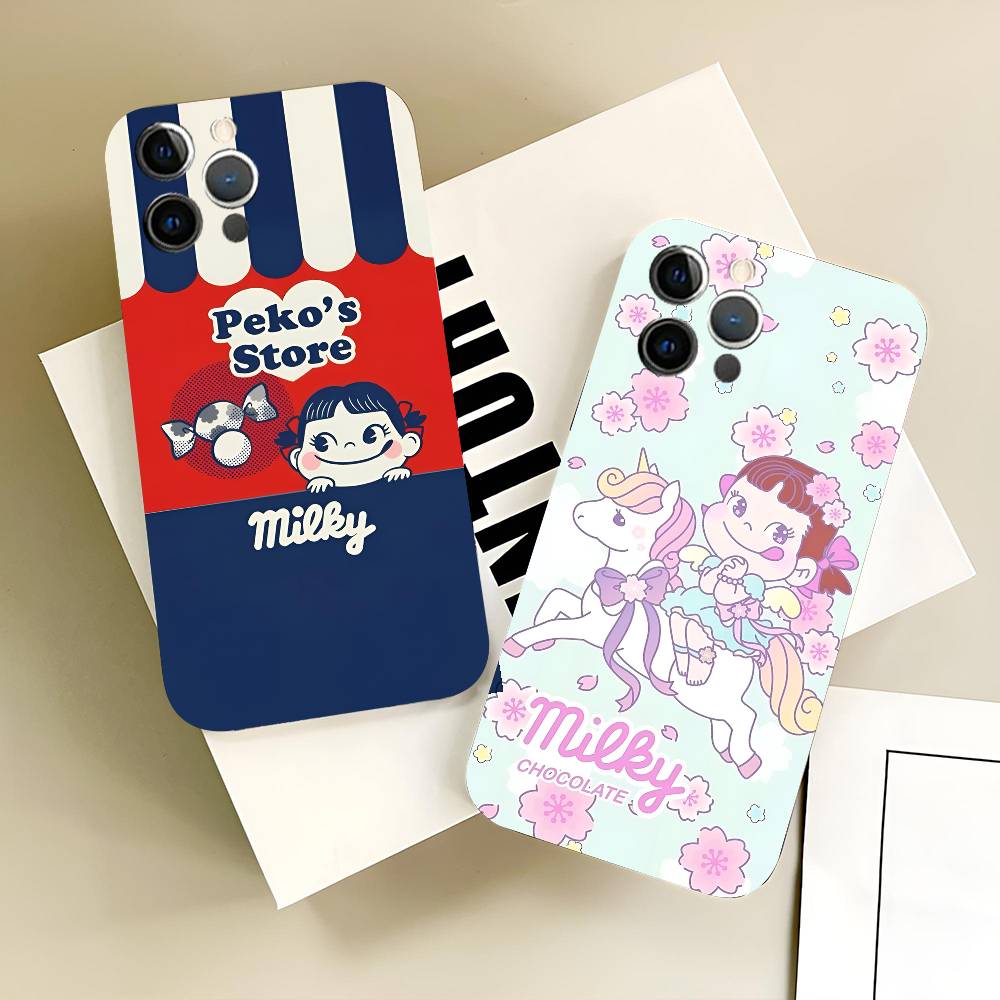 Fujiya Milky Peko-Chan Phone Case Black Silicone Soft Shell For IPhone 17 16 15 14 13 12 11 Air Pro Max Plus Hot Sale
