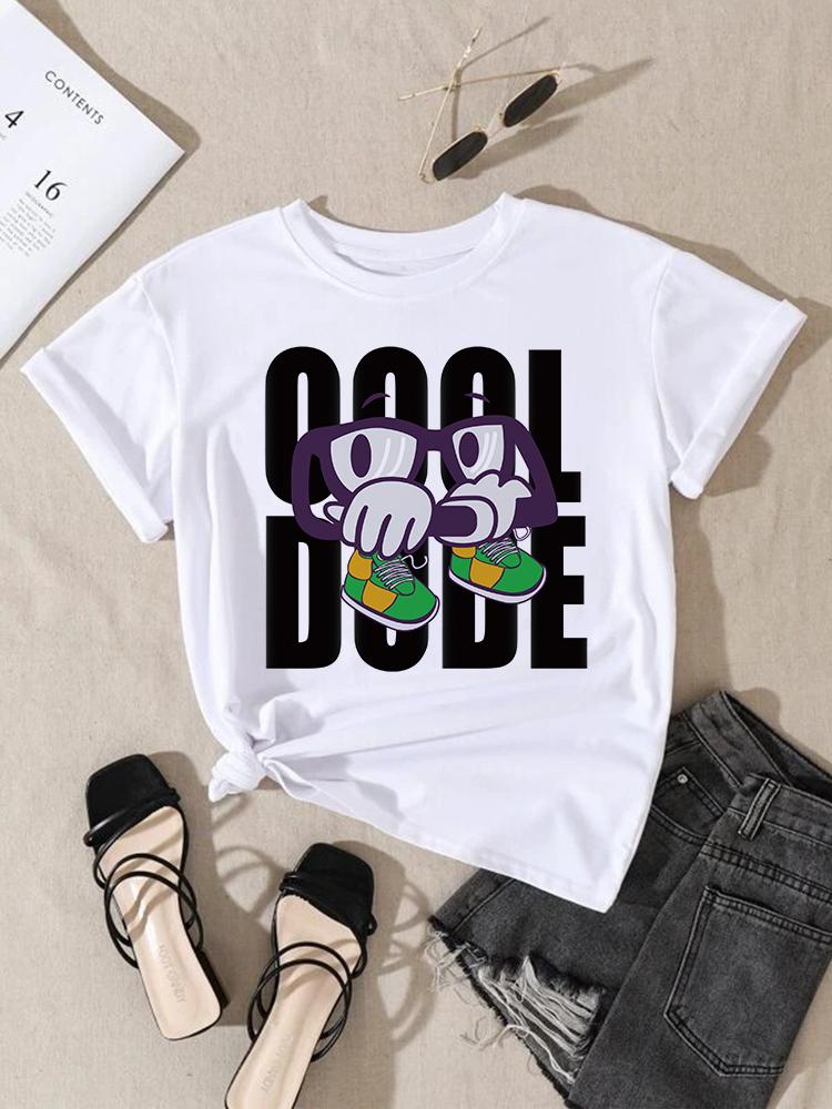 Women Fashion Print T-Shirt Girl Y2K Short Sleeve Tees Tops Kawaii 90S Sweetshirts Female Harajuku Graphic O-Neck T-Shirt