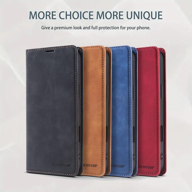 EUCAGR Retro Magnetic Flip PU Leather Case for iPhone 17 Air 17 Pro Max 16E 15 16Pro Max 16 Plus Wallet Card Cover Phone Coque