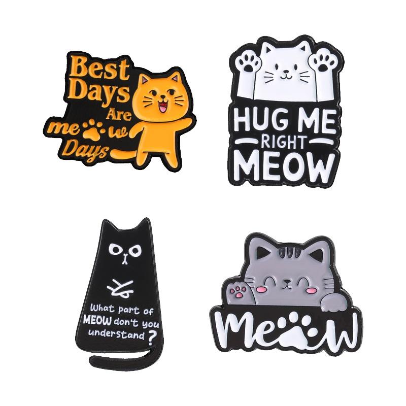 Lazy Working Cat Enamel Pins Funny Quotes Born To Nyan Forced To Work Cute Sleep Kitten Animal Brooches Lapel Badge Jewelry Gift