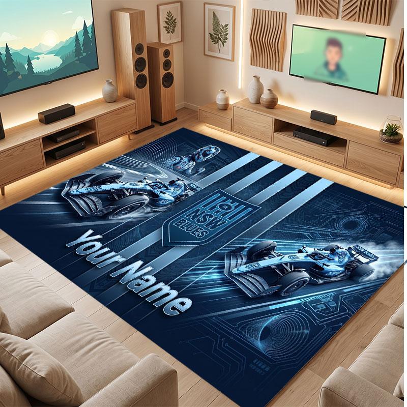 NSW Blues Personalized Crystal Velvet Carpet, Customized Name Text Soft Anti‑Slip Rug for Living Room Bedroom