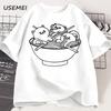 Japanese Style Cat Ramen T-Shirt Cotton Short Sleeve Kawaii Anime Tshirt Ramen Kitten Graphic Tees Cute Food Tee Shirt Clothes