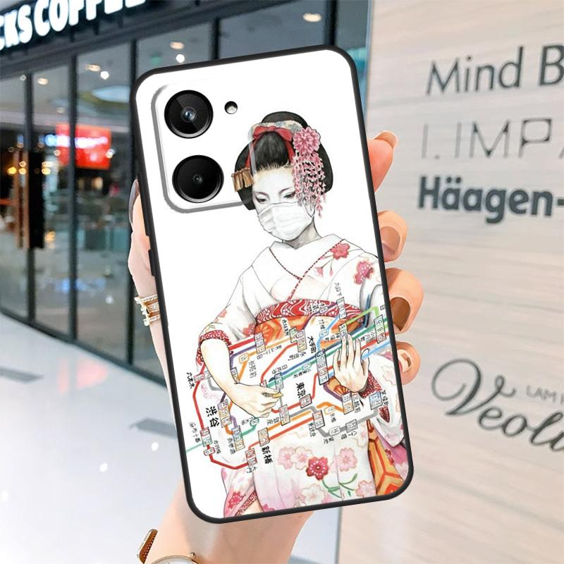 Japanese Geisha Case For Realme 15 13 12 10 11 14 Pro Plus GT6 GT7 C15 C35 C53 C55 C61 C63 C65 C67 C71 C75