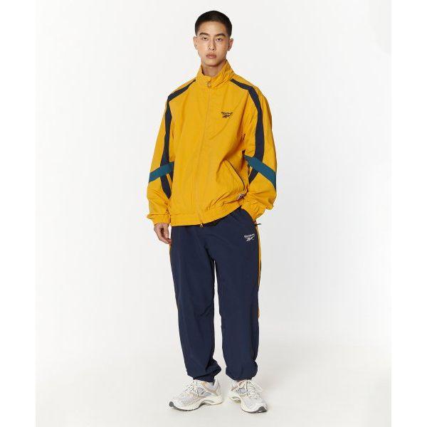 Reebok Legend Warm Up Outdoor Casual Sports Zip Collar Windbreaker Unisex Outerwear Yellow Dark-Blue REJU4EJ13Y3