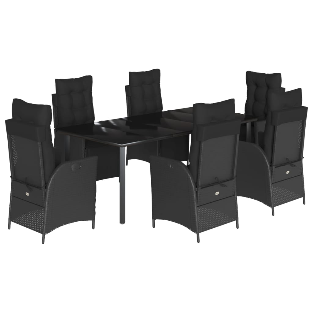 Vidaxl 7-Cz. Garden Furniture Set With Cushions, Black, Poly Rattan
