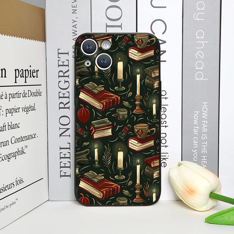 

Vintage Skull Flower Bookshelf Painted Phone Case for IPhone 16 12 11 14 13 15 Pro Max Mini X XS XR SE2020 7 8 14Plus Soft Cover iPhone 15 Pro Max