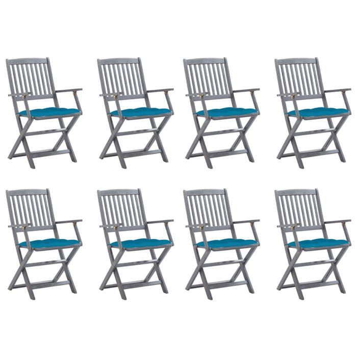 VidaXL Lot de 8 Chaises Pliables d'Extérieur avec Coussins, Sièges de Terrasse, Chaises de Salle à Manger, Meubles de Patio 3078281