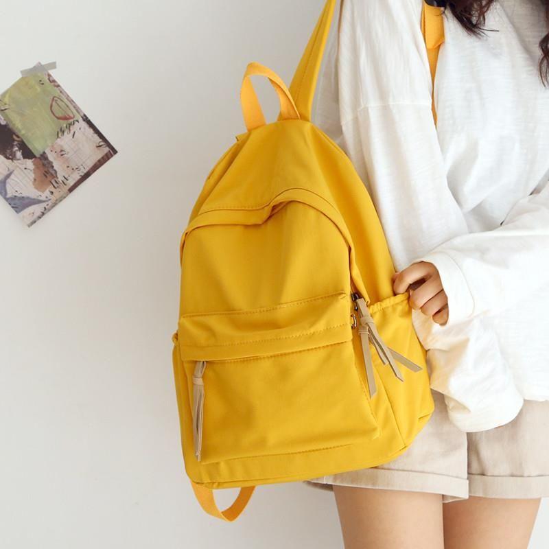 

JK Vintage Simple Solid Oxford Cloth Backpack Women Korean Style Schoolbag Women College Student Backpack Women Backpack All-Matching Yellow