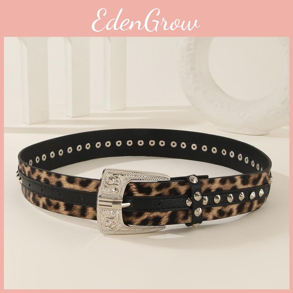 Leopard Fashion Print Pattern Rhinestone Metal Buckle Decoration Women Wide Belt