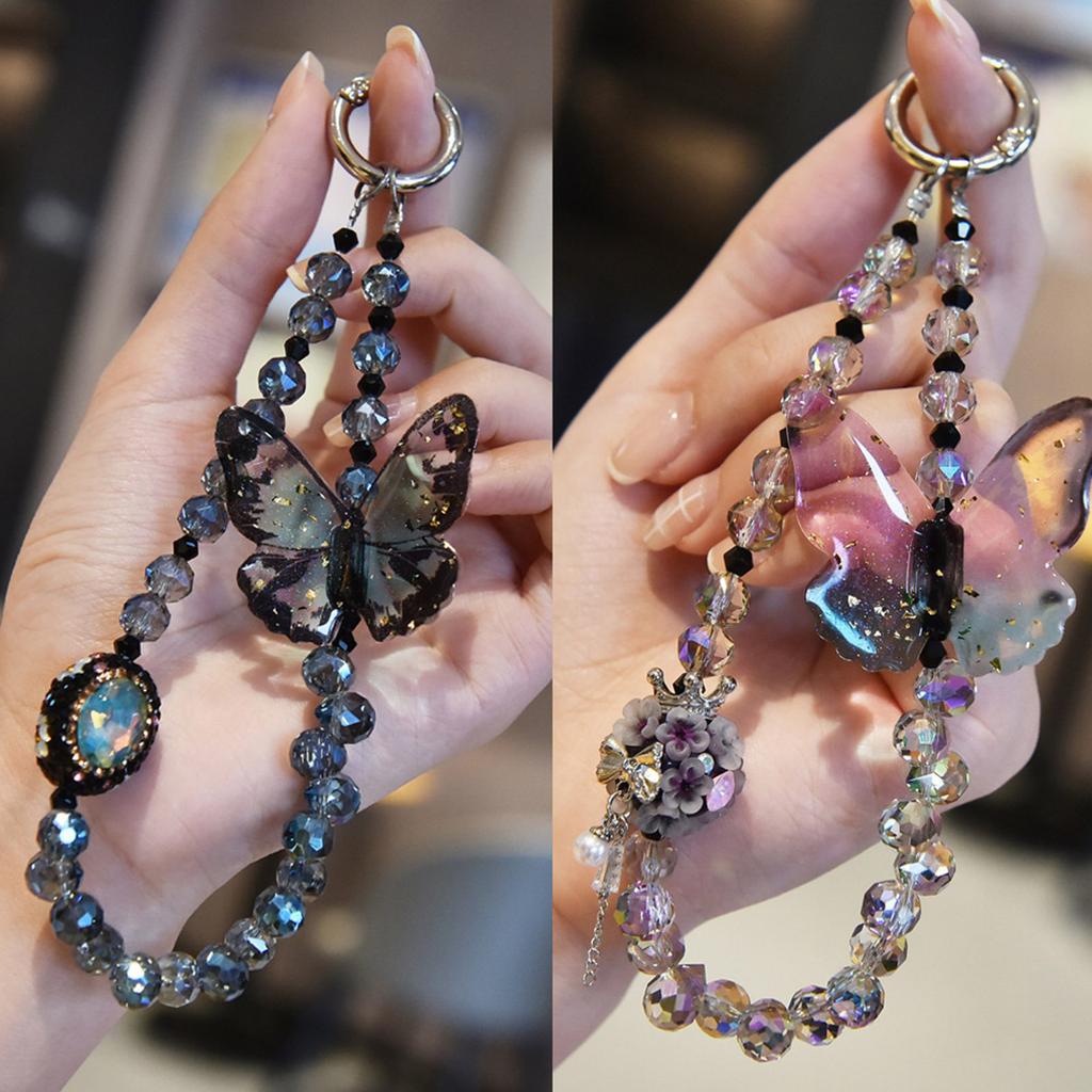 Elegant Butterfly Phone Chain Contemporary Beaded Butterfly Phone Chain Strap Accessory For Style Enthusiasts