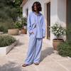 Women's Loose Fit Two Piece Outfit Long Sleeve Shirt Straight Waist Wide Leg Pants Stripe Print Urban Co-ord Set