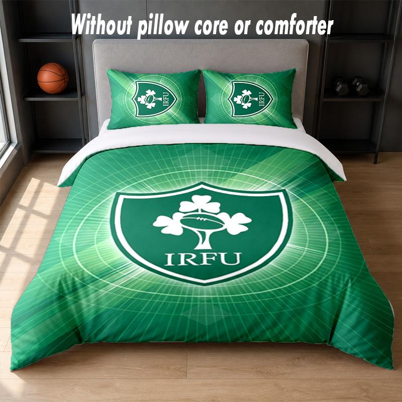 Ireland Rugby Design Bed Bedding Set 1 Duvet Cover + 2 Pillowcases Soft Breathable Household Bed Linens