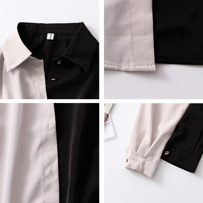 Chemise Vintage femmes élégantes bureau dames Blouses Y2k Style coréen à manches longues surdimensionné Patchwork décontracté hauts femme