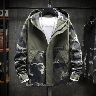 Herren Kapuzenpullover Jacke Camouflage Patchwork Locker Windjacke Frühling Herbst Waschbar Reißverschluss Oberbekleidung