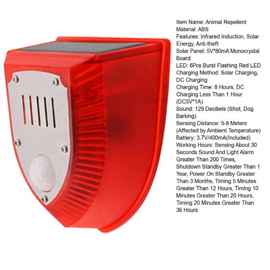 Animal Repellent Infrared Induction Solar Energy Ultrasonic Flash Warning Red LED Light Anti-theft Pest Repellent Home Supply
