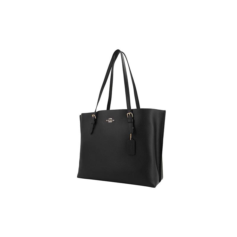 Coach Mollie Fashion Solid Color Metal Logo Decoration Leather Tote Bag Tote Bag Shopping Bag Handbag Shoulder Bag 34 Women's Black