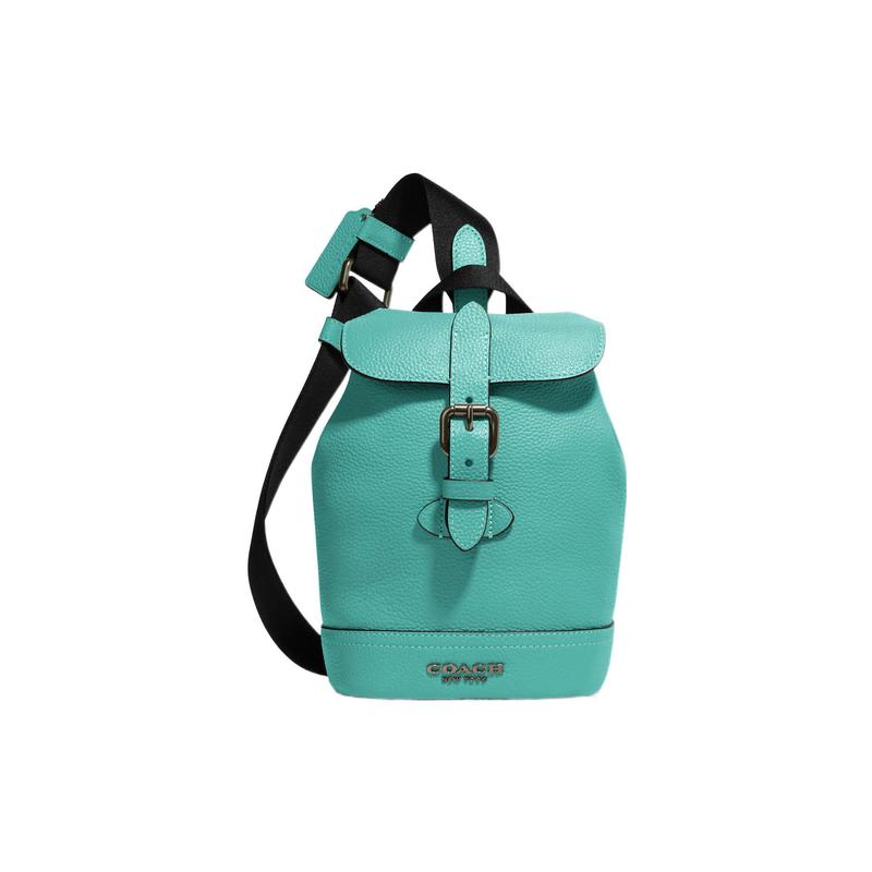 

COACH Hudson 15 solid color logo letter logo lock flap pebbled leather shoulder bag mini men s teal коричневий