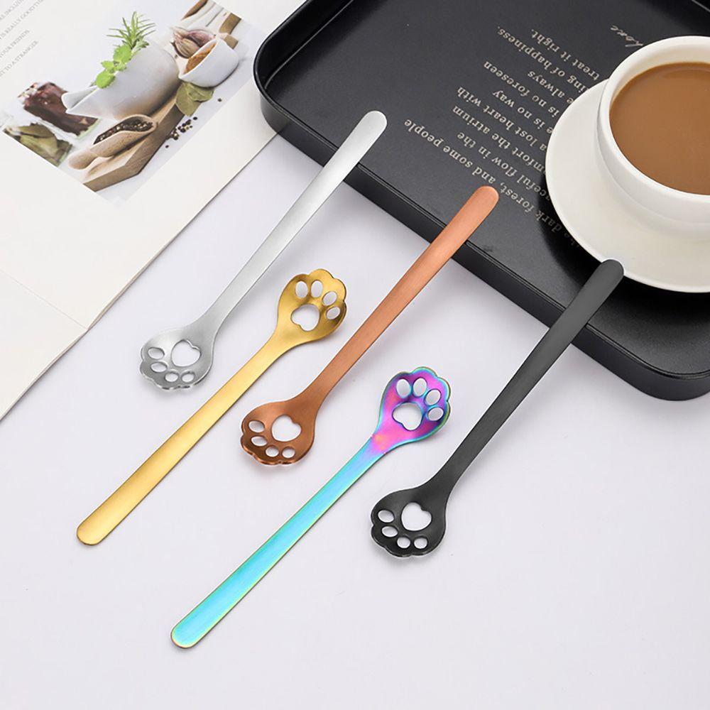 New Product 1PCS Stainless Steel Spoon Creative Gold Dog Cat Paw Claw Hollow Spoon Stirring Spoon Tea Coffee Dessert Spoons Cute Kitchen Tools