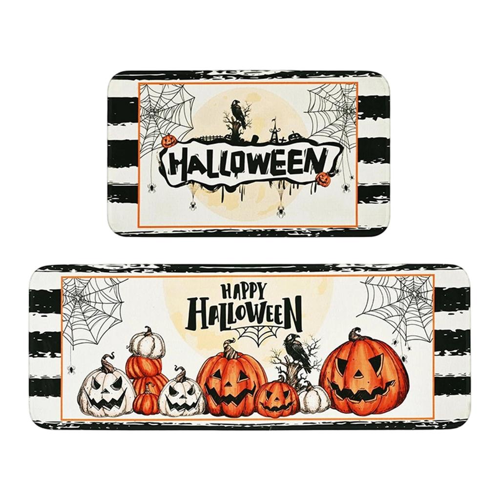 Halloween Kitchen Scary Pumpkin Design Stain Easy Clean Doormat for Holiday Decor