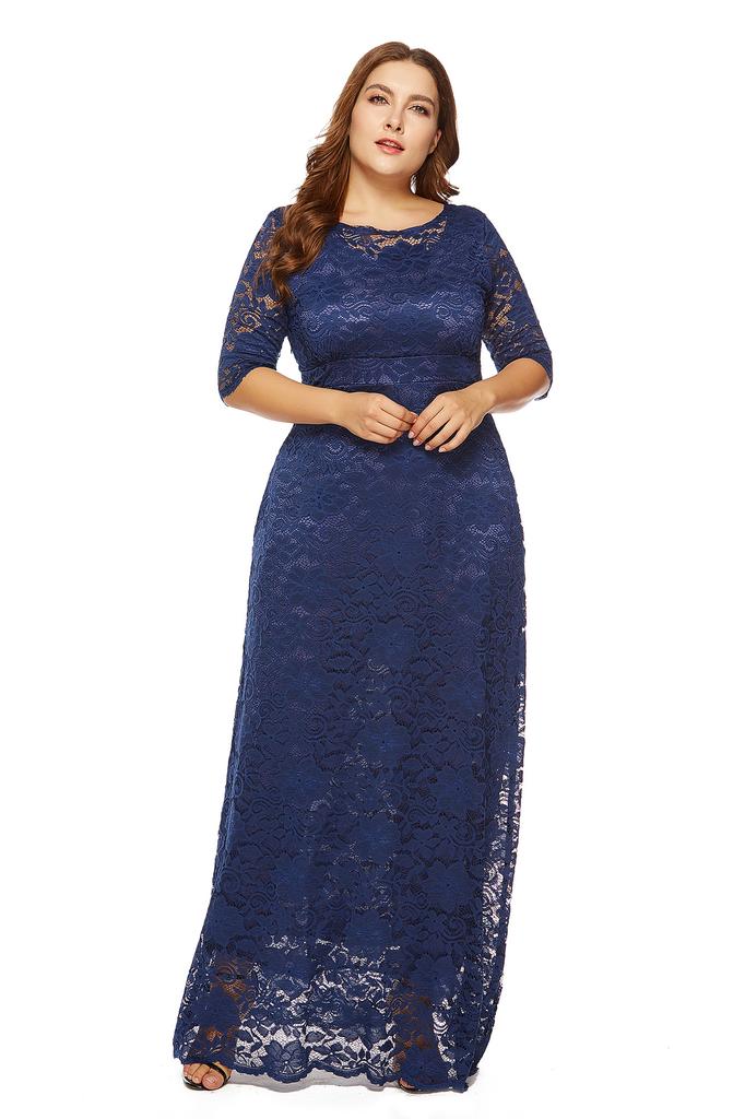 Large Size Women's New Lace Pocket Evening Dress Bridesmaid Dress