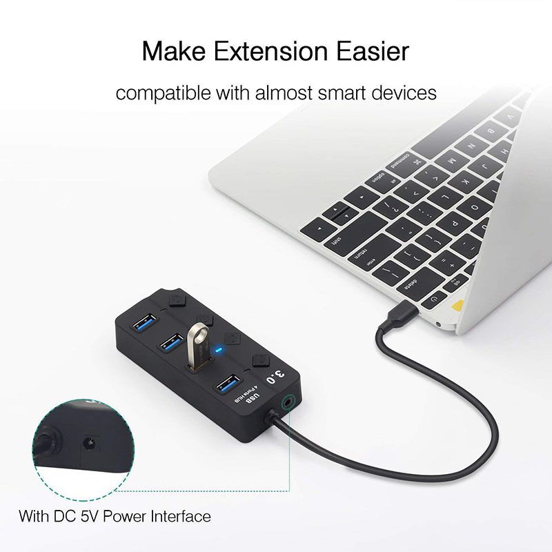 USB HUB 4/7 Ports USB3.0 Cable Splitter with Power Switch Out USB 2.0 Extend Adapter Data Transfer Dock Station