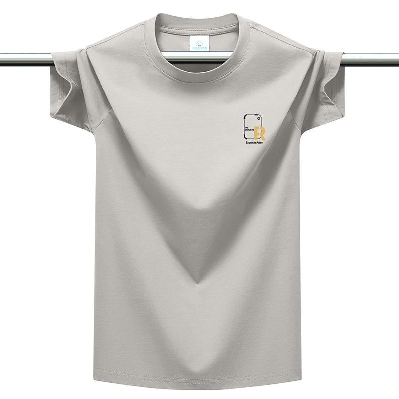 Plus Size Men's T-shirt 220g Heavyweight Cotton Solid Color Loose Fit Casual Summer Tee Top