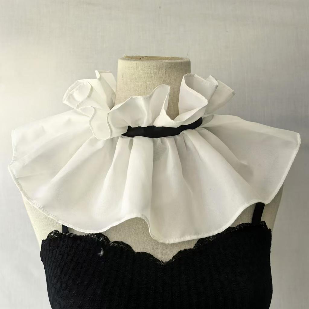 Detachable False Collar Girls Clothes Shawl for Shirt or Dress Ruffled Laple Shawl for Lady Girl Shawls Retro Scarf Bow Tie