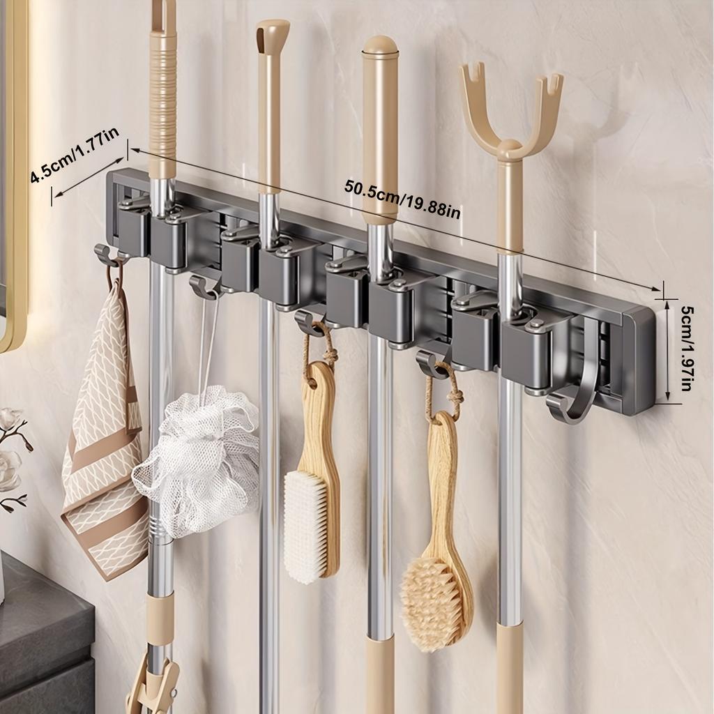 Heavy Duty Metal Mop & Broom Holder With Adjustable Hanging Hook, Bathroom Storage Organizer, Mop Clip, Broom Holder, Space-saving Organizer for Home