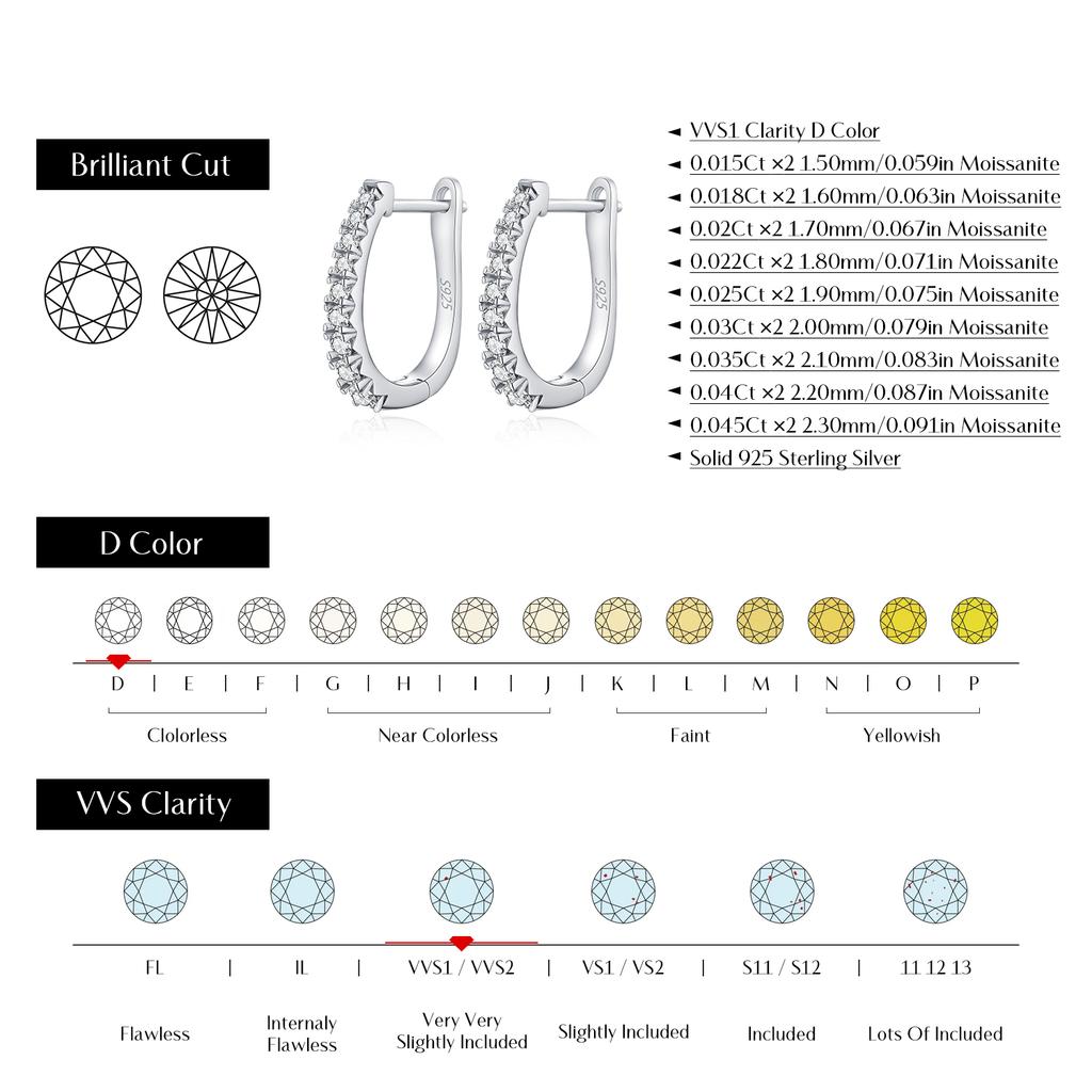 MODIAN D Color Moissanite U Shape Hoop Earrings 925 Silver Exquisite Elegant Ear Buckle For Women Daily Fine Jewelry