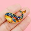 Enamel Whale Brooch Pins Colorful Mosaic Pattern Golden Edge Trim For Backpack Jackets Ocean Lover Gifts