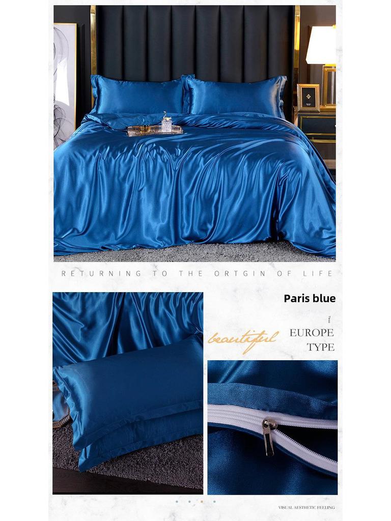 Sommer Nude Vierteiliges Einfarbiges Maulbeerseide Bettwäscheset mit Eis-Seide Bettlaken