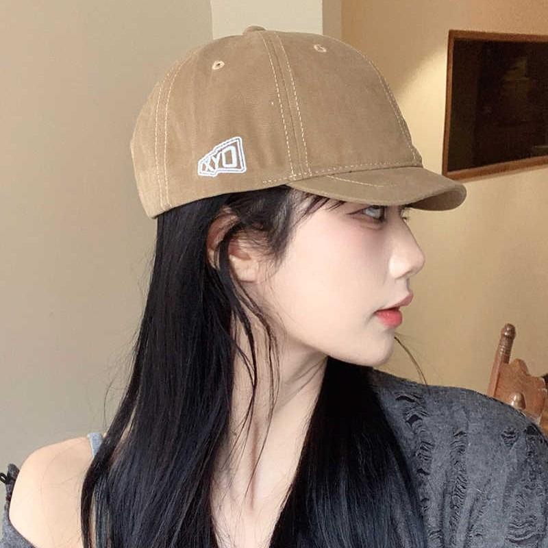 Short brim hat retro soft brim baseball cap old letter men's and women's five-piece cap small edge cap