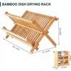 Dish Drying Rack 2-Tier Bamboo Dish Rack for Kitchen Counter Wooden Dish Drainer with Foldable Space-for Dishes, Plates