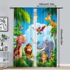 Set Of 2 Elephants Giraffes Lions Tigers Children Room Decorations Print Curtains Pole Bag Home Decoration Curtain Polyester