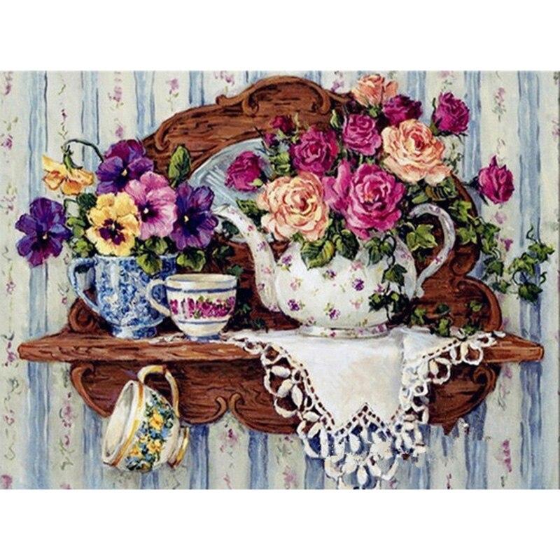 Flower DIY 5D Diamond Painting Full Round Diamond Embroidery Blue Cornflower Mosaic Cross Stitch Basket Rhinestones Decor