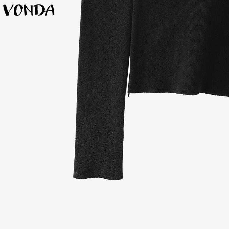 VONDA Autumn Women Turtleneck Long Sleeve Thin Casual Cropped Kniteed Sweater Tops Undershirts