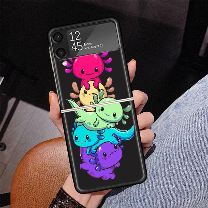 Cute Axolotl Kawaii Phone Case For Samsung Z Flip 7 6 5 4 3 Galaxy ZFlip7 ZFlip6 ZFlip5 ZFlip4 ZFlip3 5G Print Cover