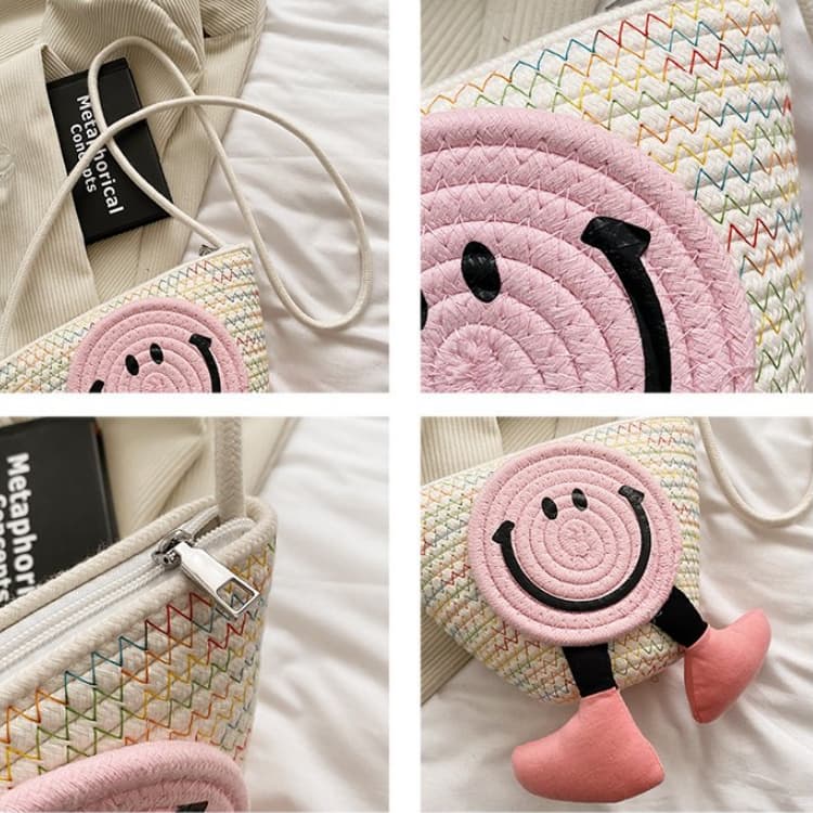 Color Woven Three-dimensional Smiley Face Bucket Portable Messenger Bag