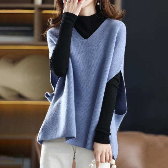 Strickweste für Damen, V-Ausschnitt, ärmellos, Strickoberteile, einfarbig, lockere Passform, atmungsaktiv, lässige Strickmode für den Alltag