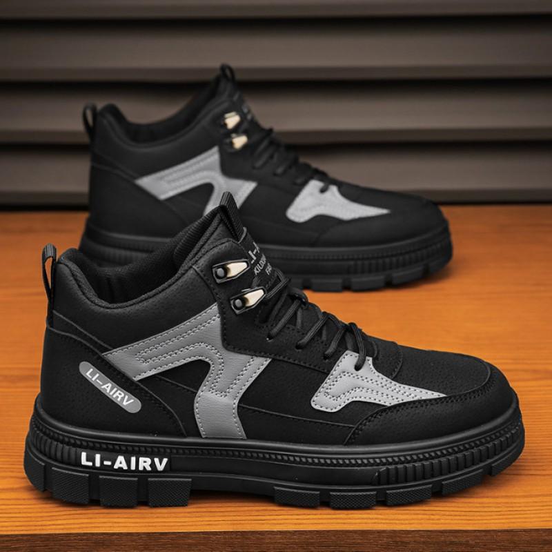 

Medium-tube Men s Shoes Anti-slip Breathable EVA Insole Thick Heel Injection Molded Sole Leather Cloth Splicing Work 42