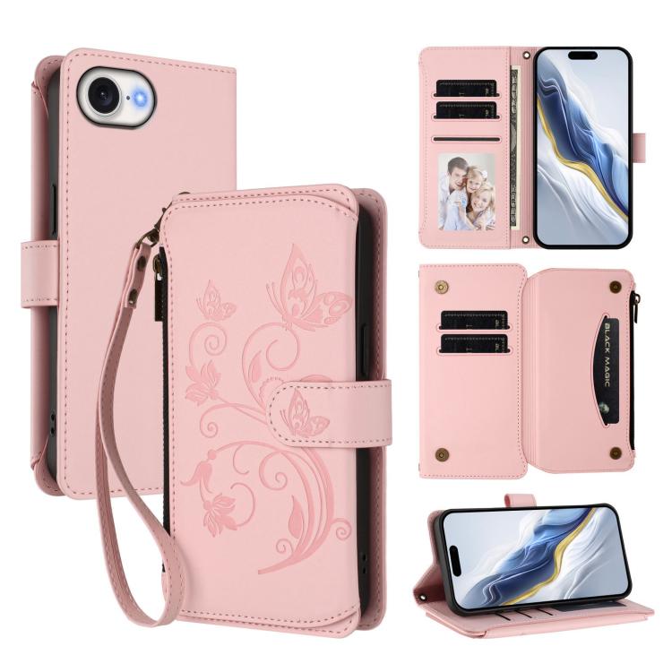 Butterfly Love Flower Multi-card Zipper Wallet Leather Phone Case