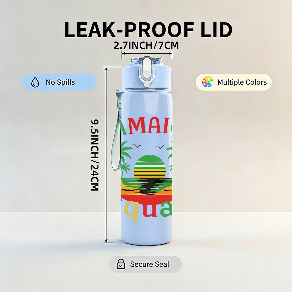 1PC Jamaica Squad Palm Tree Vacation 750ml Color Plastic Sports Water Bottle Leakproof Flip Straw Lid Suitable for Sports Office Home Use
