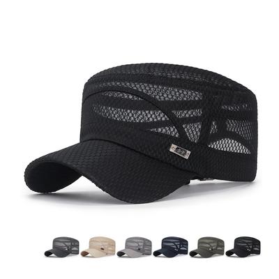 (Proyector)Gorra de béisbol ajustable de malla completa con parte superior plana para mujer y hombre a la moda