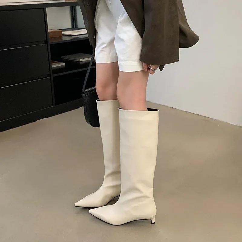 Street Style Women Knee-High Boots Fashion Pointed Toe Thin Low Heels Casual Party Shoes Autumn Winter Long Booties Goth