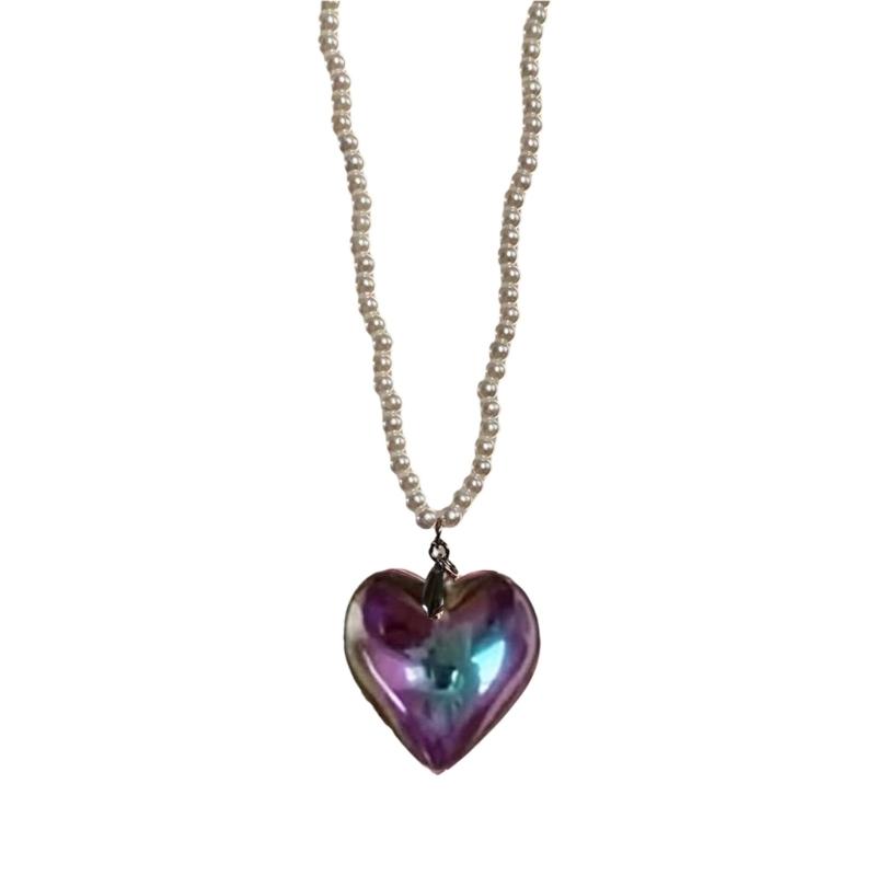 Fashion Elegant Heart Pendant Necklace Sweet Pearl Chain Clavicle Chain Choker Necklace Statement Jewelry Neck Chain