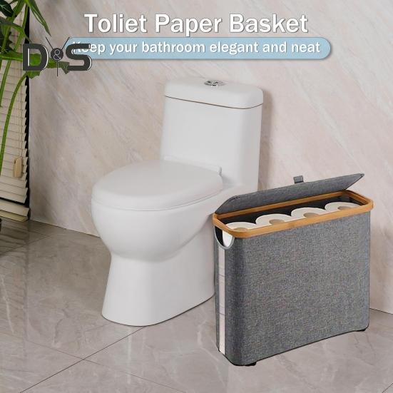 Toilettenpapier-Aufbewahrungskorb mit Deckel, großes Fassungsvermögen, atmungsaktiv, leicht zu reinigen, zusammenklappbares Design, Toilettenpapierhalter, Spender, Aufbewahrungs-Organizer