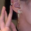 1pc Elegant Diamond Star & Leaf Tassel Ear Cuff Earring, Versatile Jewelry Gift For Women, Daily Wear