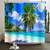 Summer Seaside Shower Curtains Ocean Beach View Coconut Trees Bath Curtain Polyester Fabric Bathroom Restroom Decor With Hooks