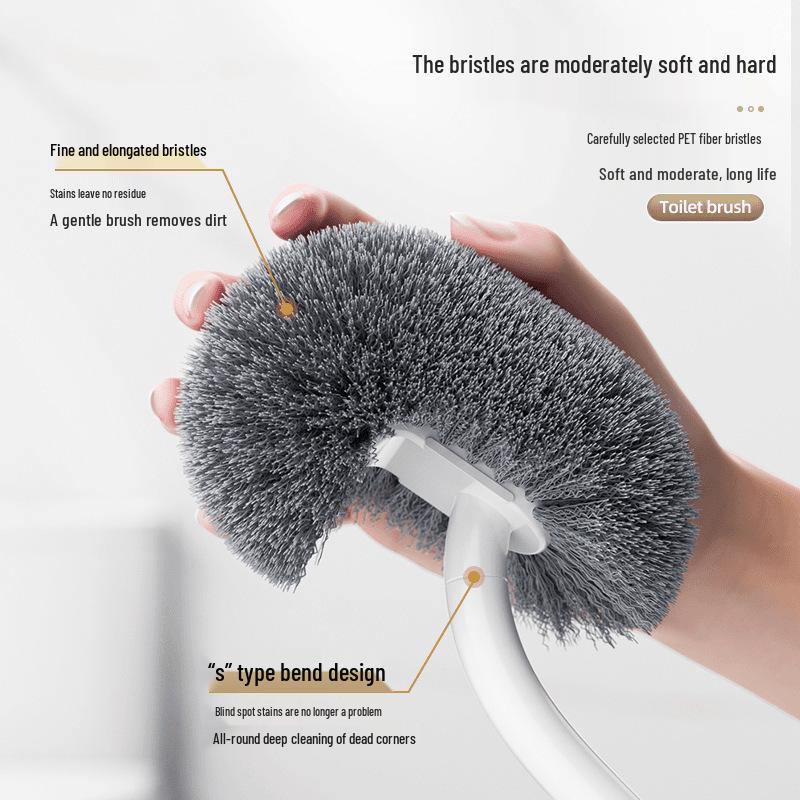 Japonská nástěnná WC čisticí štětka s hlavicí směřující nahoru a dlouhou silikonovou rukojetí