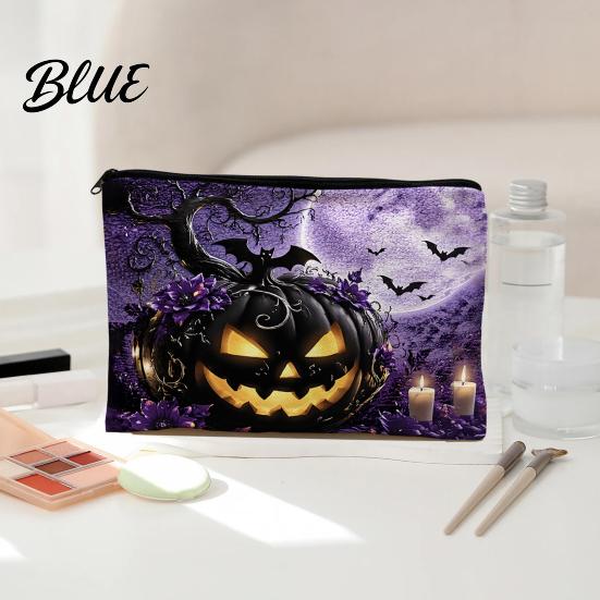 Halloween Themed Bag Storage Bag with Pattern Print Smooth Zipper Durable Canvas Maple Leaf Bin Organizer Portable Stationery Case for Travel